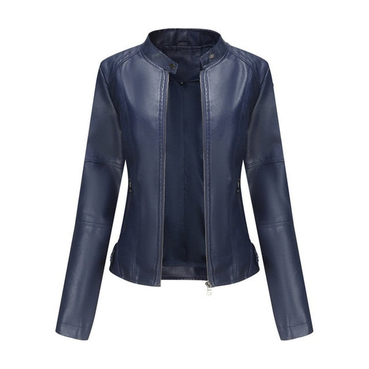 Florence | Cropped Faux Leather Jacket – Stand Collar Style for Women