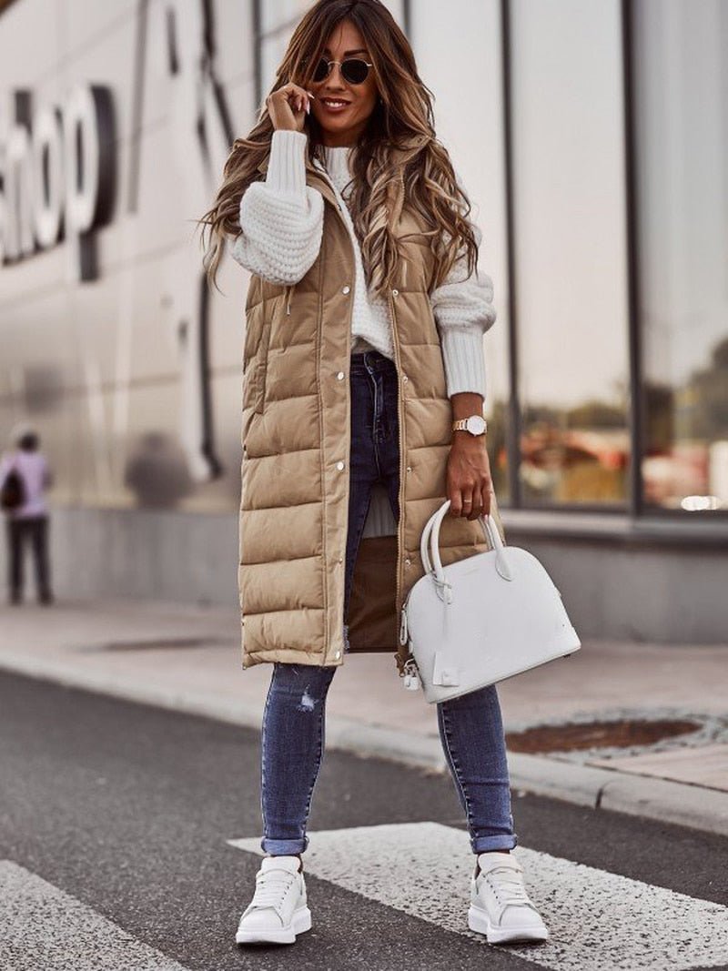 Zara | Knee-Length Quilted Winter Jacket – Stylish Cold Weather Essential