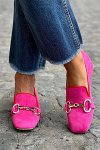 Elena | Women's Suede Loafers with Metal Hardware Accent