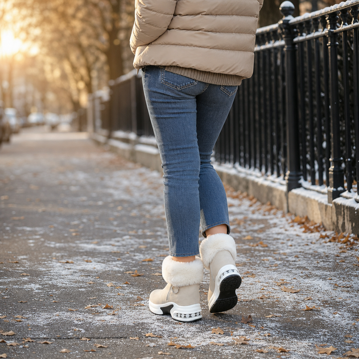 Veluna | Chunky Ankle Boots with Plush Fur-Cuff