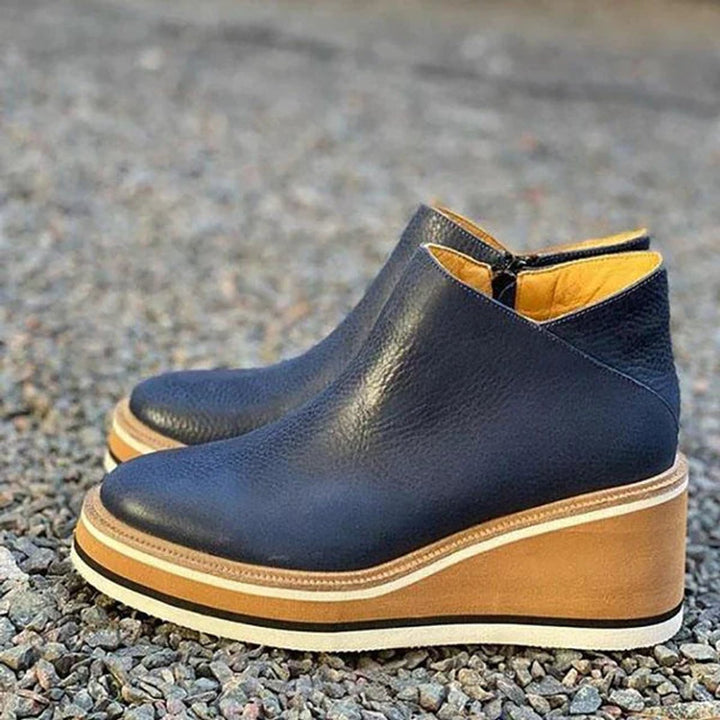 Celestria | Women's Chic Wedge Platform Zip-Up Ankle Boots