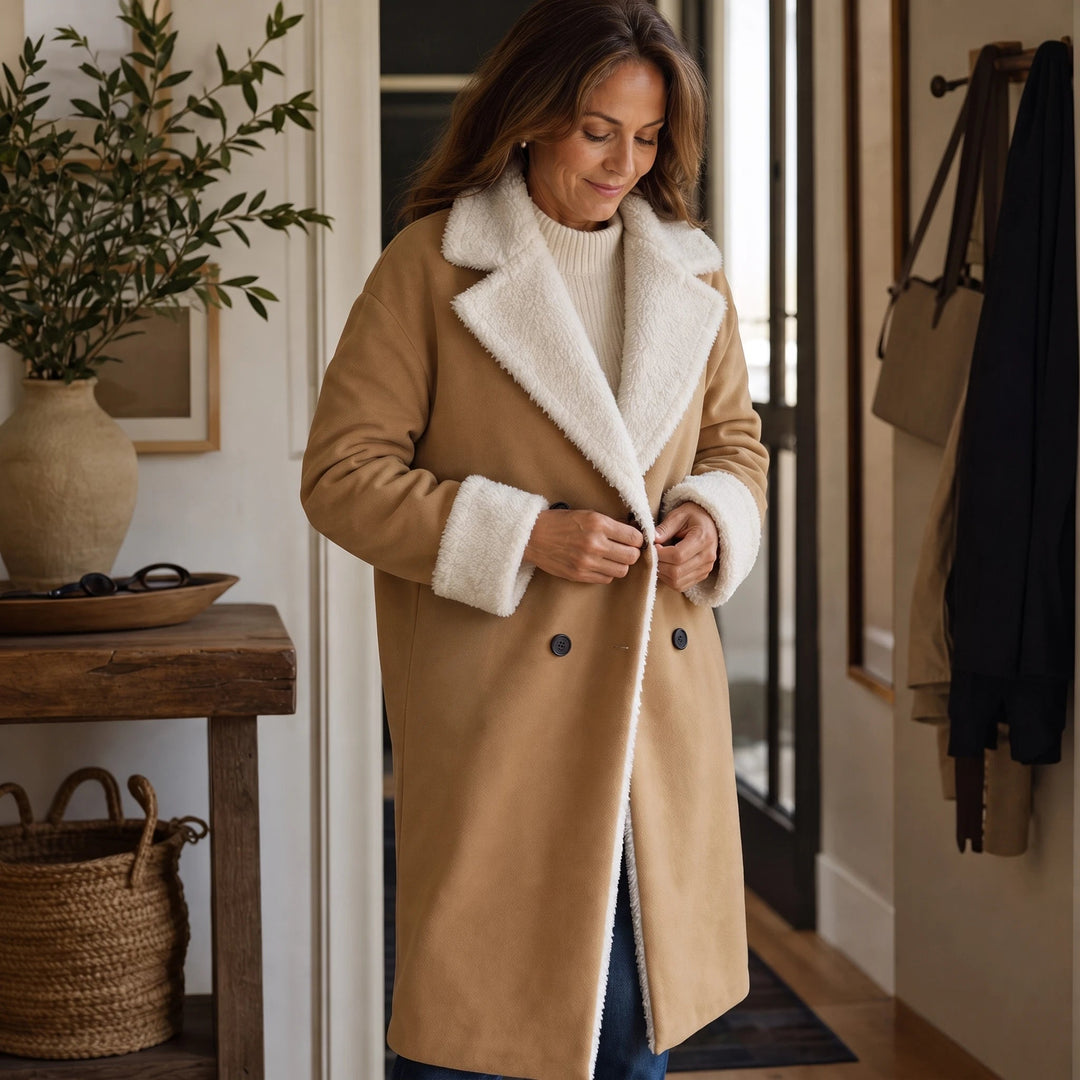 Ellis | Sherpa-Lined Winter Coat – Classic Camel Style for Women