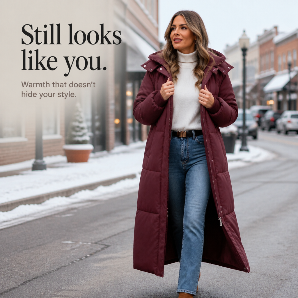 Wabella | Long Hooded Puffer Coat – Warm Close Fit for Women
