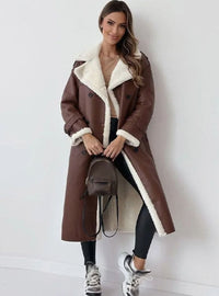 Valessa | Warm Long Faux Leather Sherpa-Lined Winter Coat
