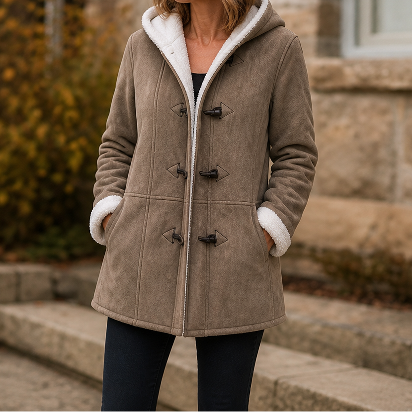 Plushbelle | Faux Shearling Hooded Winter Coat – Cozy Style for Women