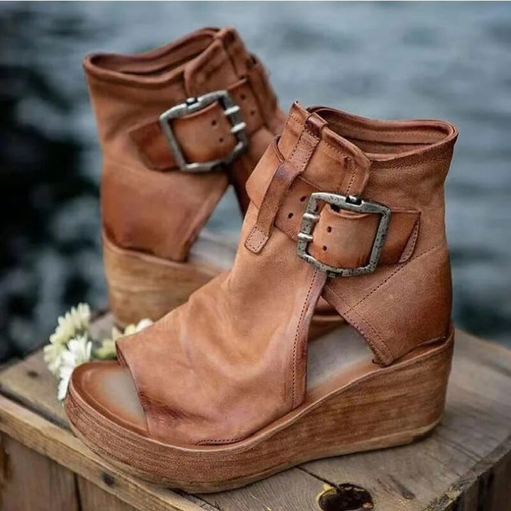 Valmira | Women's Edgy Open-Toe Wedge Ankle Boots