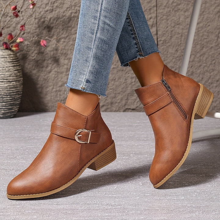 Velmira | Women's Elegant Buckle Detail Chelsea Ankle Boot