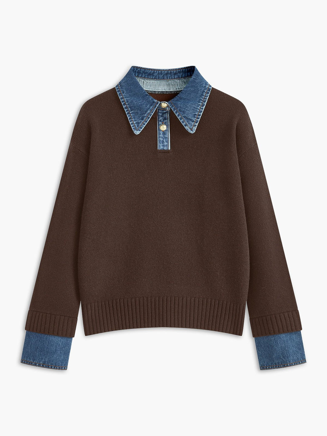 Camille | Maglione polo in maglia con colletto in denim