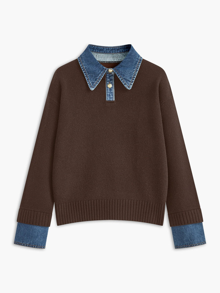 Camille | Maglione polo in maglia con colletto in denim