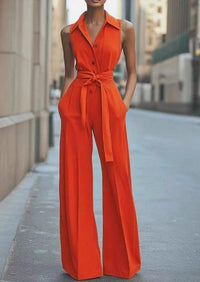 Alessia | Tailored Sleeveless Shirt-Collar Wide-Leg Jumpsuit