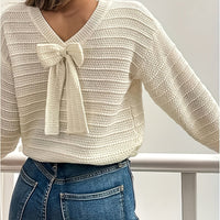 Elara | Bow-Detail Feminine V-Neck Sweater