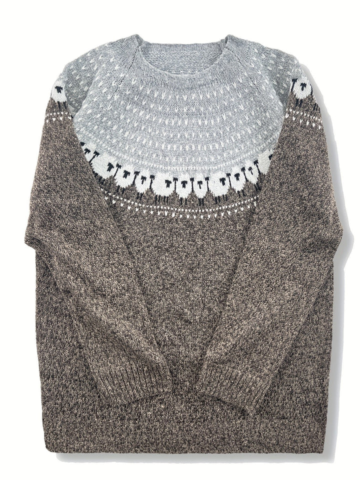 Jolene | Chunky Knit Sweater with Sheep Jacquard Pattern