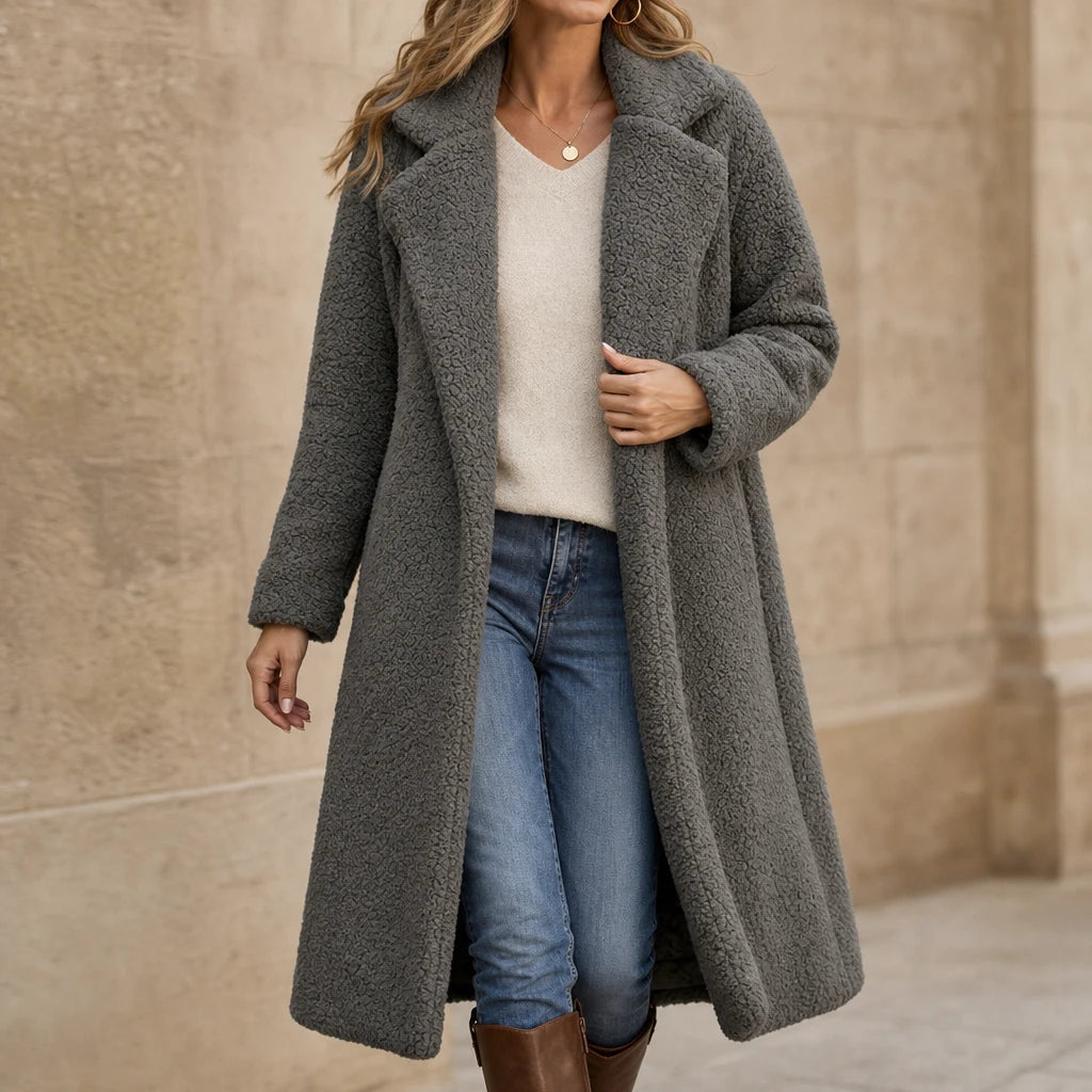 Velora | Long Teddy Coat – Plush Cozy Layer for Women