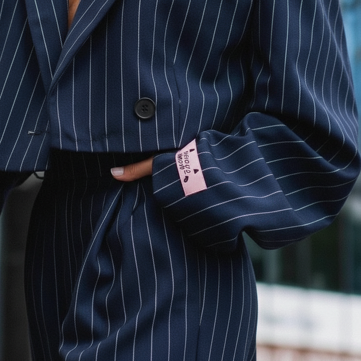 Regina | Women's Striped Blazer & Wide-Leg Pants Set