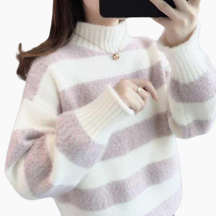 Soleil | Sweater – Soft Striped Knit Roll Neck Style for Women