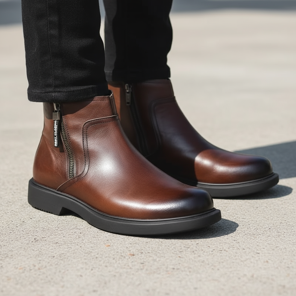 Lucas | Cow-Leather Side-Zip Ankle Boots with Rubber Sole - Image 6