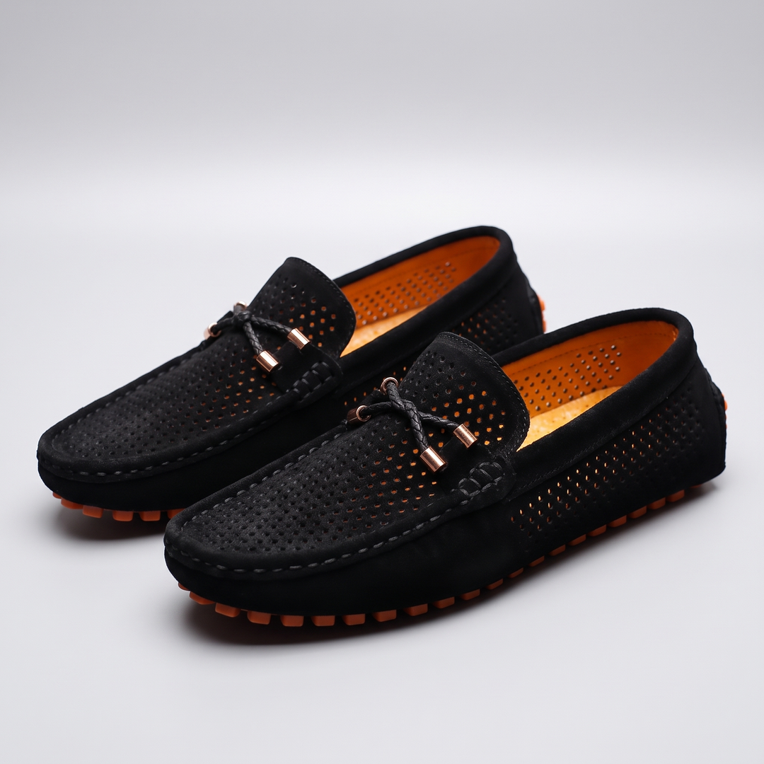 Luca | Perforated Leather Slip-On Driving Loafers - Image 2