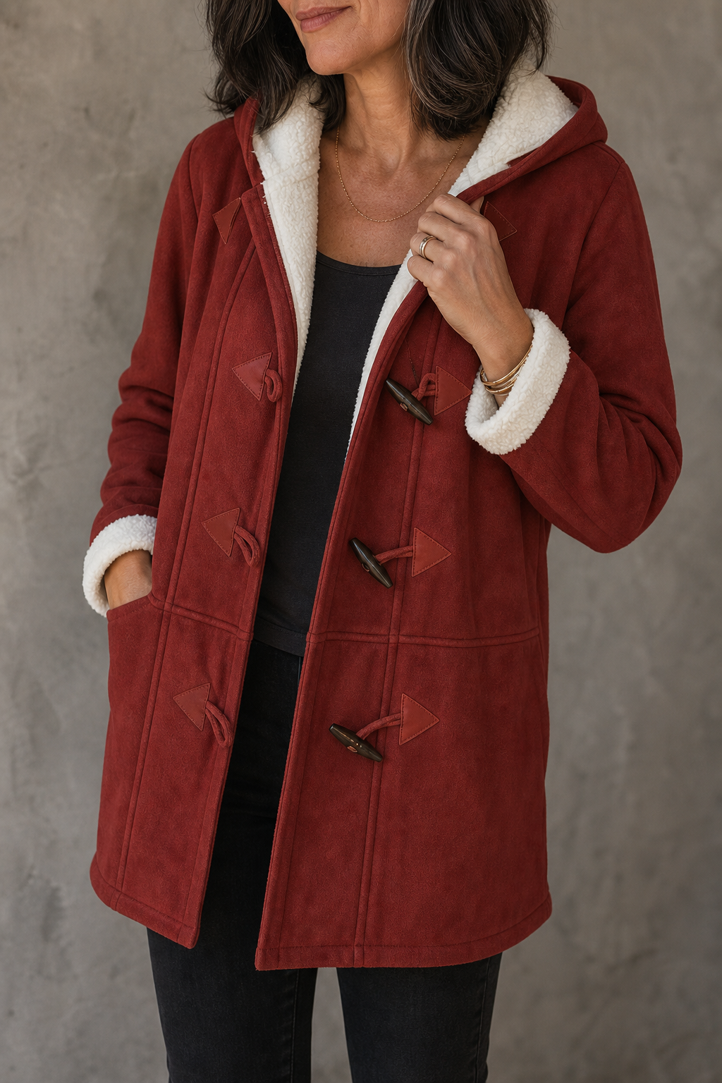 Genevieve | Hooded Faux-Suede Plush-Lined Toggle Coat - Image 2