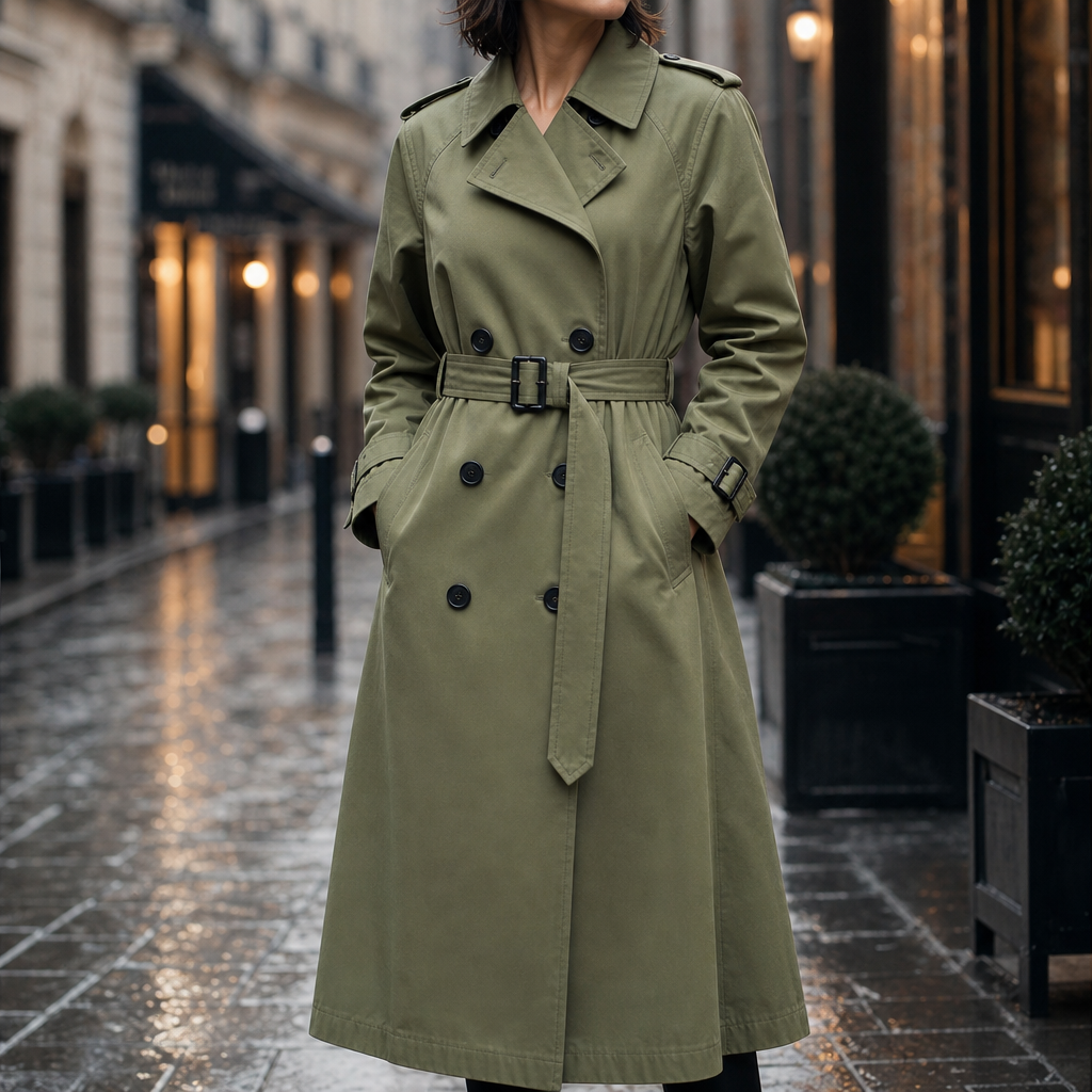 Marina | Double-Breasted Belted Long Trench Coat - Image 2