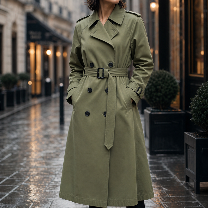 Marina | Double-Breasted Belted Long Trench Coat - Image 2
