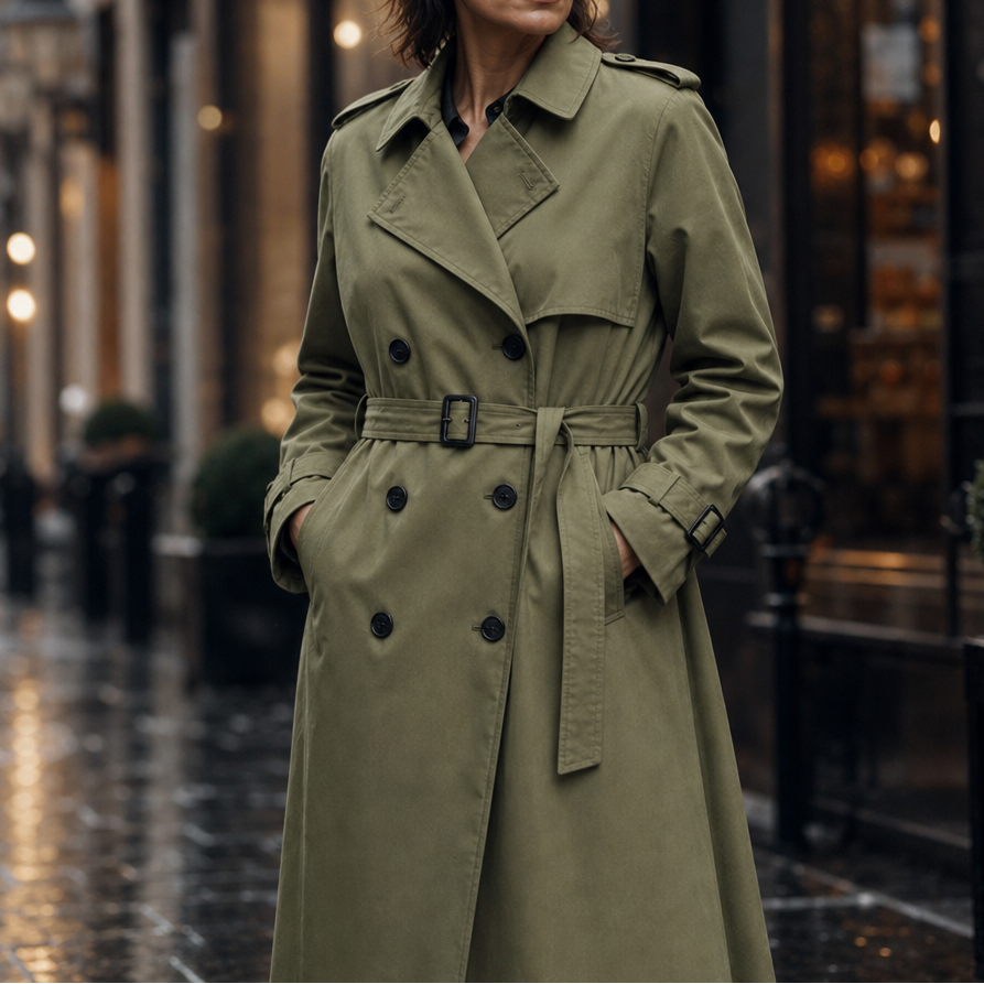 Marina | Double-Breasted Belted Long Trench Coat - Image 6
