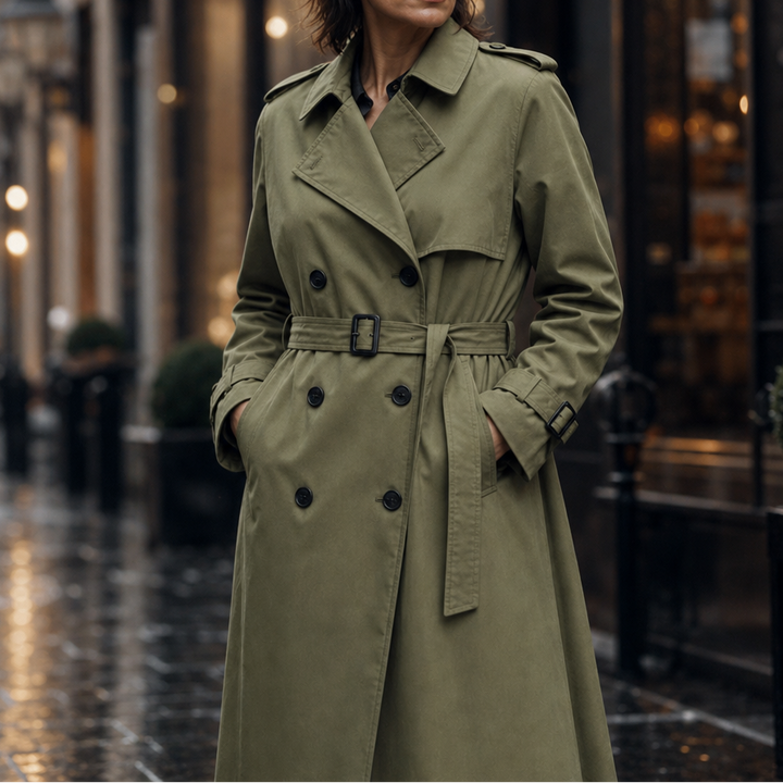 Marina | Double-Breasted Belted Long Trench Coat - Image 6