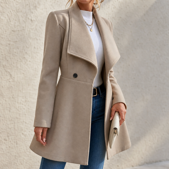 Lydia | Double-Breasted A-Line Wool-Look Overcoat - Image 6