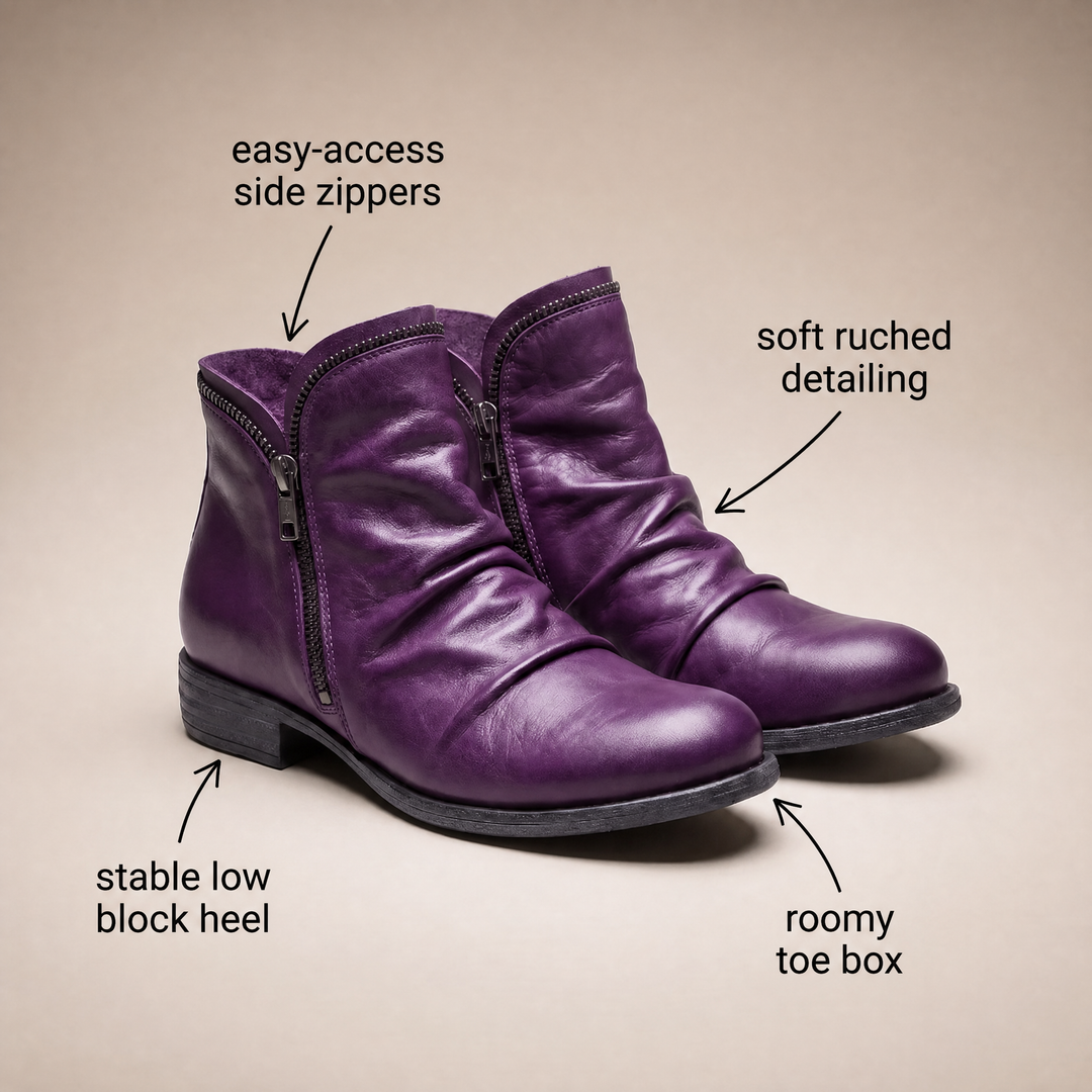 Mila | Ruched Leather Side-Zip Low-Heel Ankle Boots - Image 9