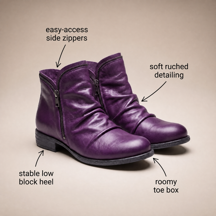 Mila | Ruched Leather Side-Zip Low-Heel Ankle Boots - Image 9