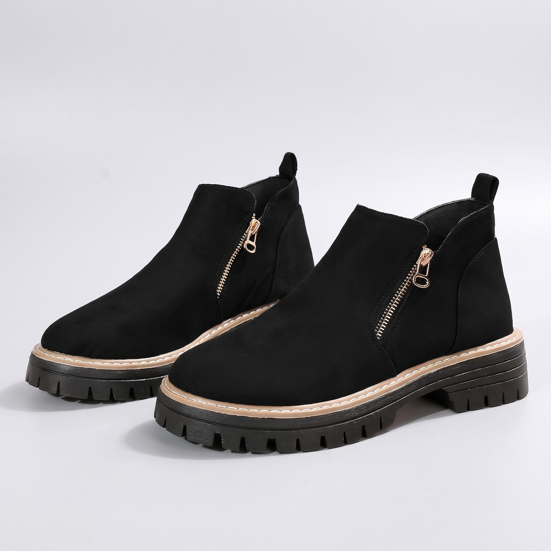 Camille | Suede-Finish Lug-Sole Side-Zip Ankle Boots