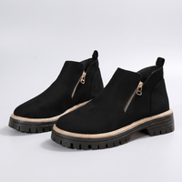 Camille | Suede-Finish Lug-Sole Side-Zip Ankle Boots