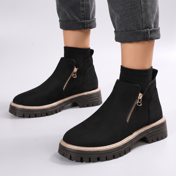 Camille | Suede-Finish Lug-Sole Side-Zip Ankle Boots - Image 2