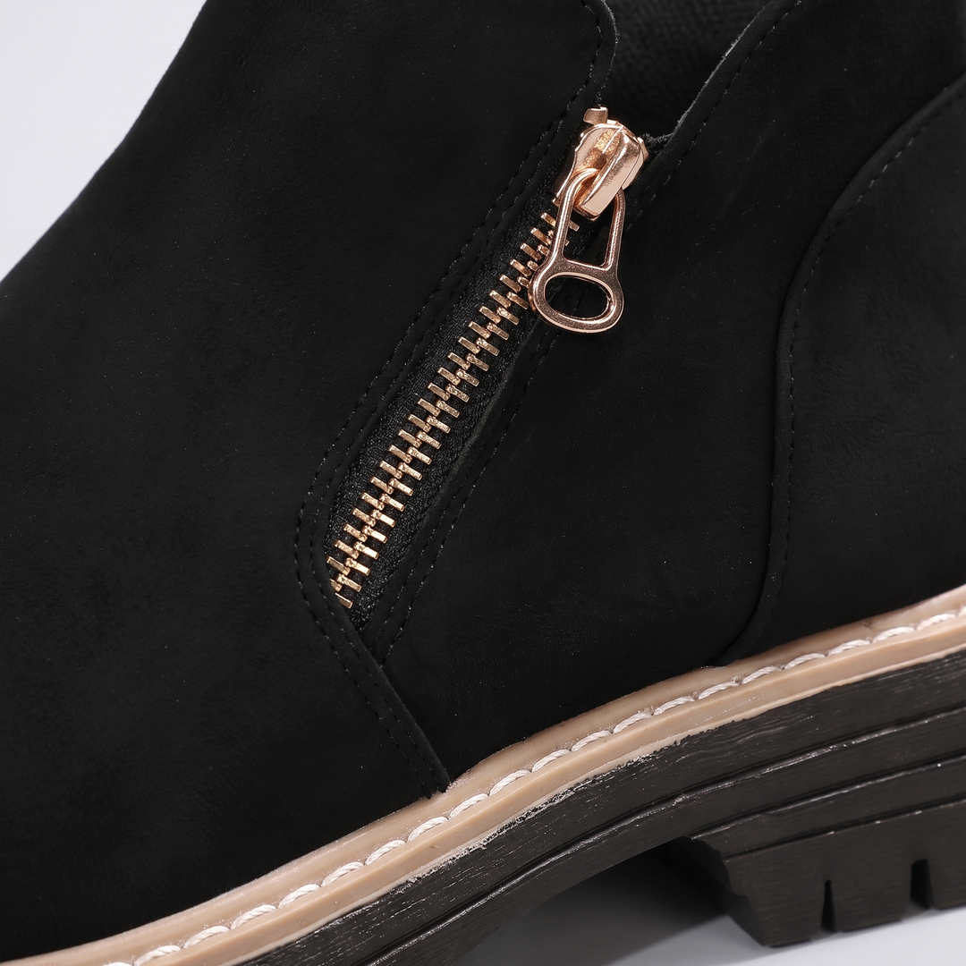 Camille | Suede-Finish Lug-Sole Side-Zip Ankle Boots - Image 5