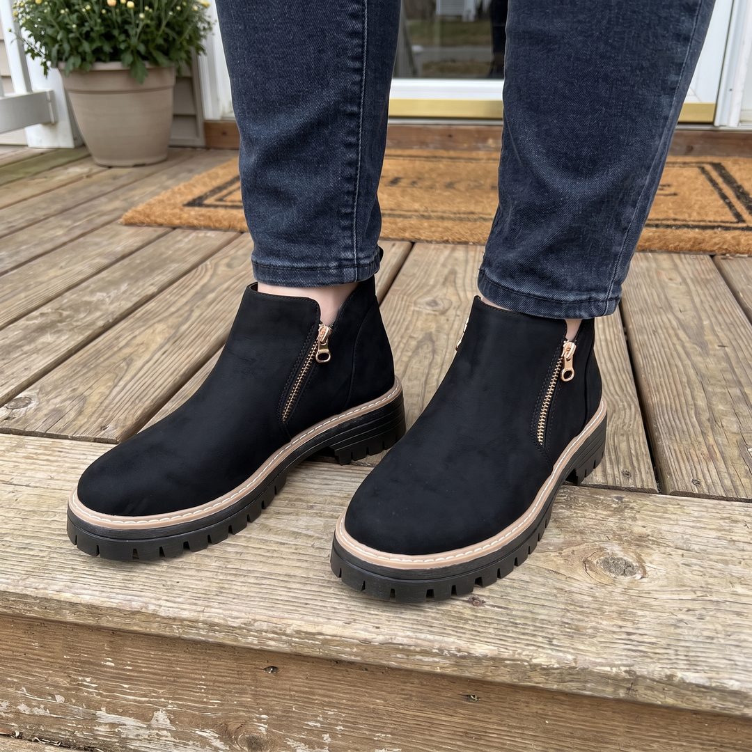 Camille | Suede-Finish Lug-Sole Side-Zip Ankle Boots - Image 3