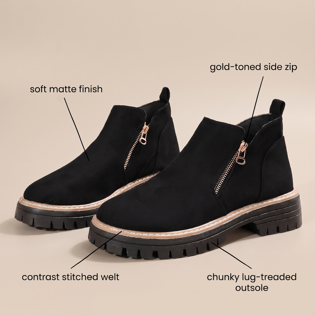 Camille | Suede-Finish Lug-Sole Side-Zip Ankle Boots - Image 4