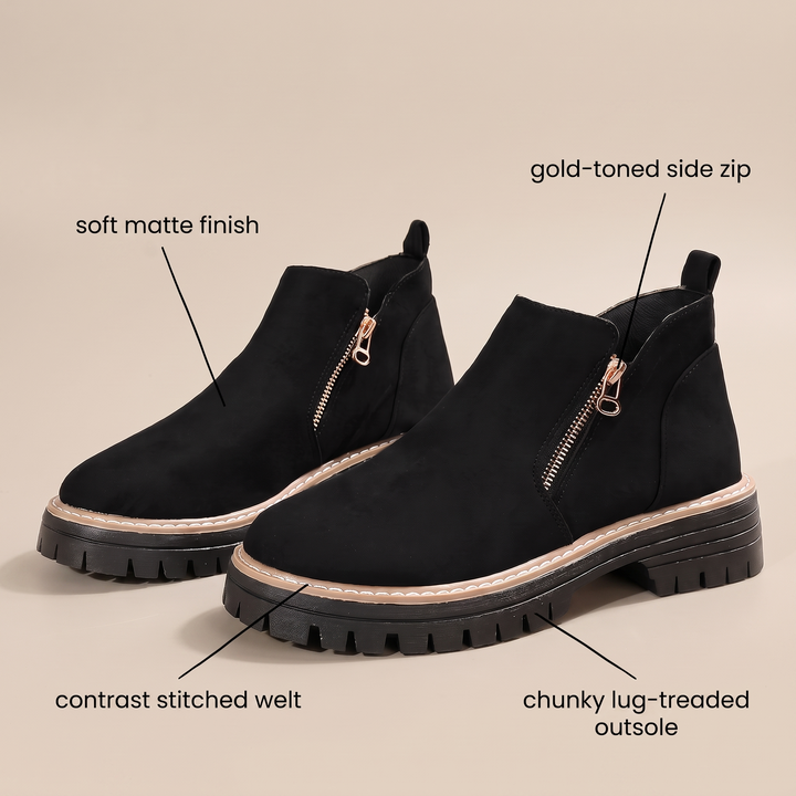 Camille | Suede-Finish Lug-Sole Side-Zip Ankle Boots - Image 4