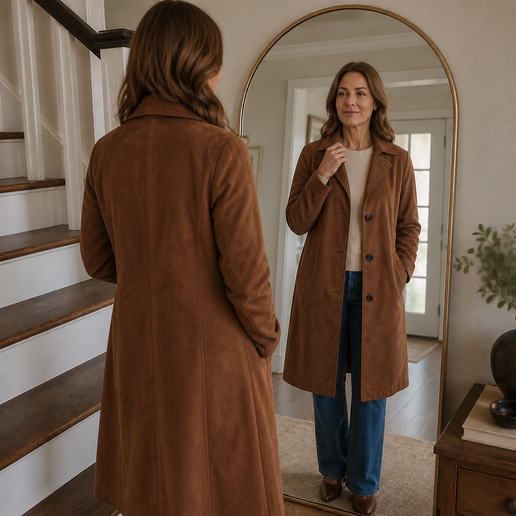 Serena | Suedette Longline Button-Front Trench Coat - Image 7