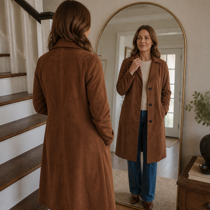 Serena | Suedette Longline Button-Front Trench Coat - Image 7
