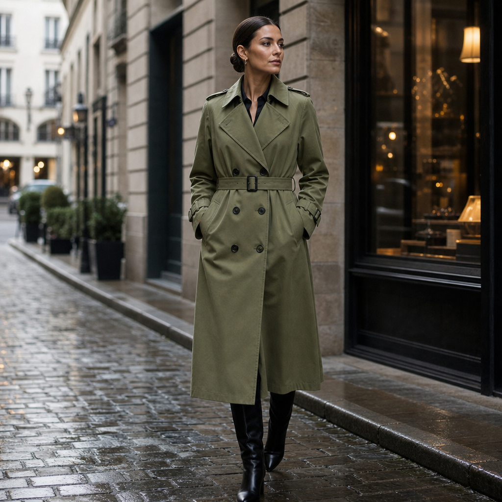 Marina | Double-Breasted Belted Long Trench Coat - Image 7