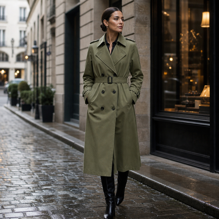 Marina | Double-Breasted Belted Long Trench Coat - Image 7