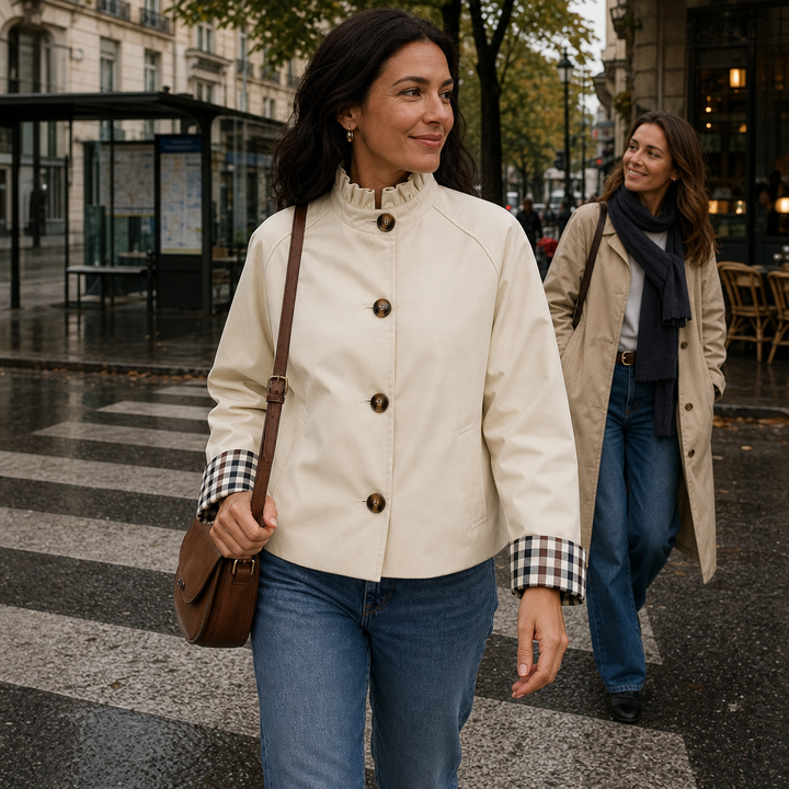 Colette | Ruffle-Collar Plaid-Cuff Short Trench Coat - Image 7