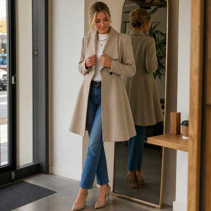 Lydia | Double-Breasted A-Line Wool-Look Overcoat - Image 8