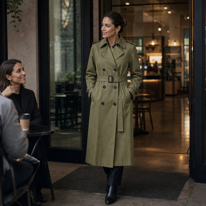 Marina | Double-Breasted Belted Long Trench Coat - Image 8