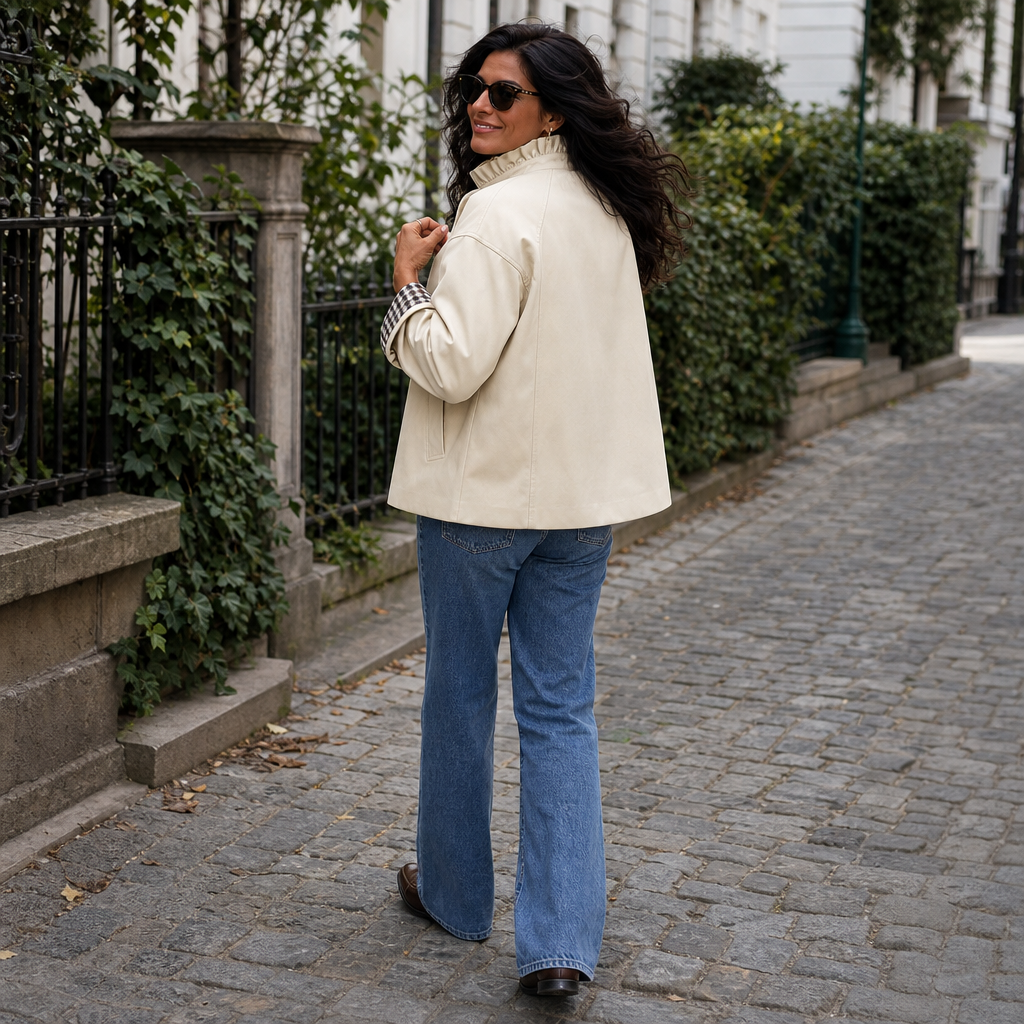 Colette | Ruffle-Collar Plaid-Cuff Short Trench Coat - Image 8