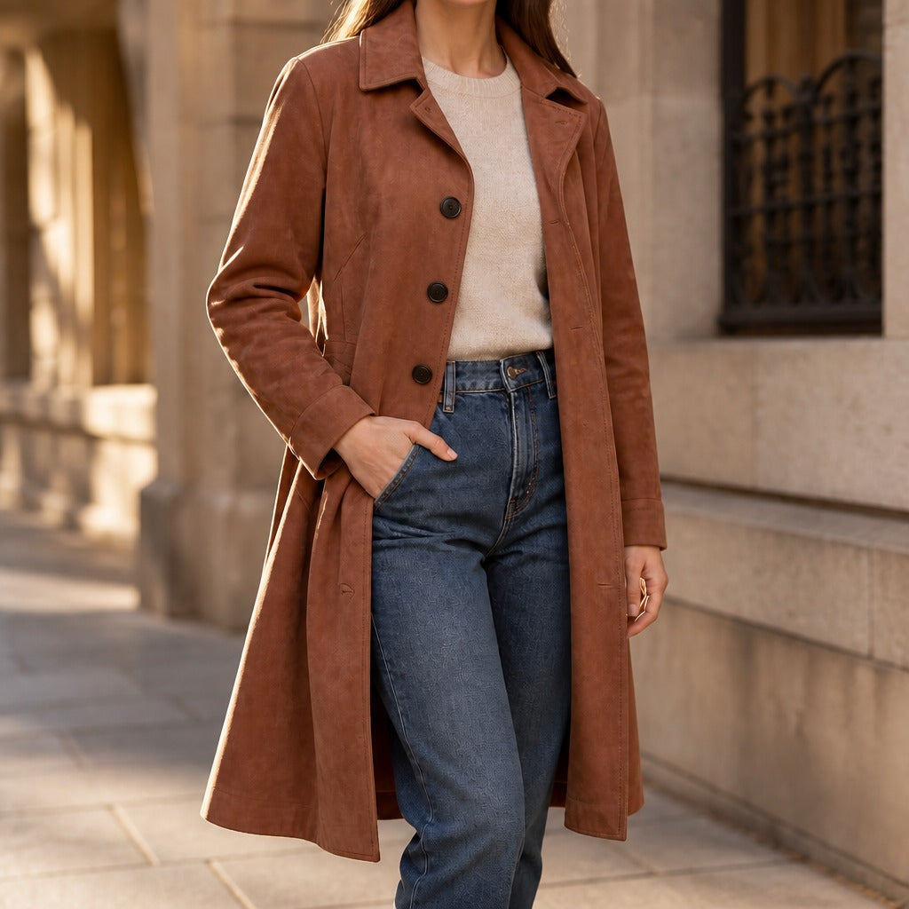 Serena | Suedette Longline Button-Front Trench Coat - Image 6