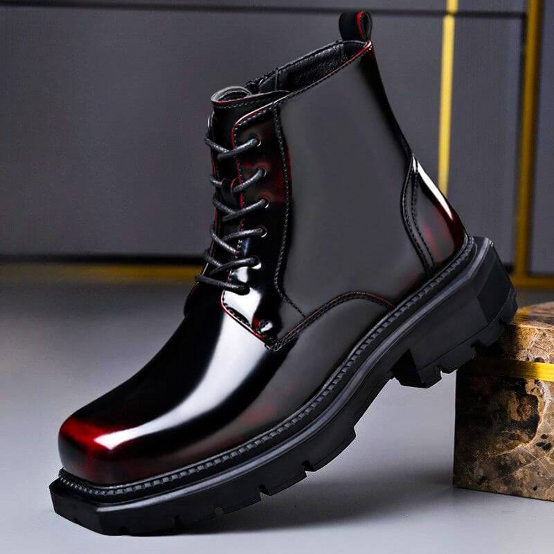 Vincent | Glossy Leather Lace-Up Lug-Sole Boots