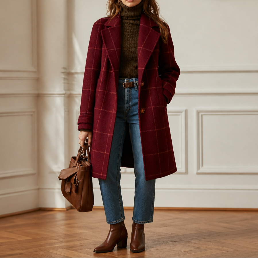 Delphine | Oversized Plaid Two-Button Wool-Look Coat - Image 3