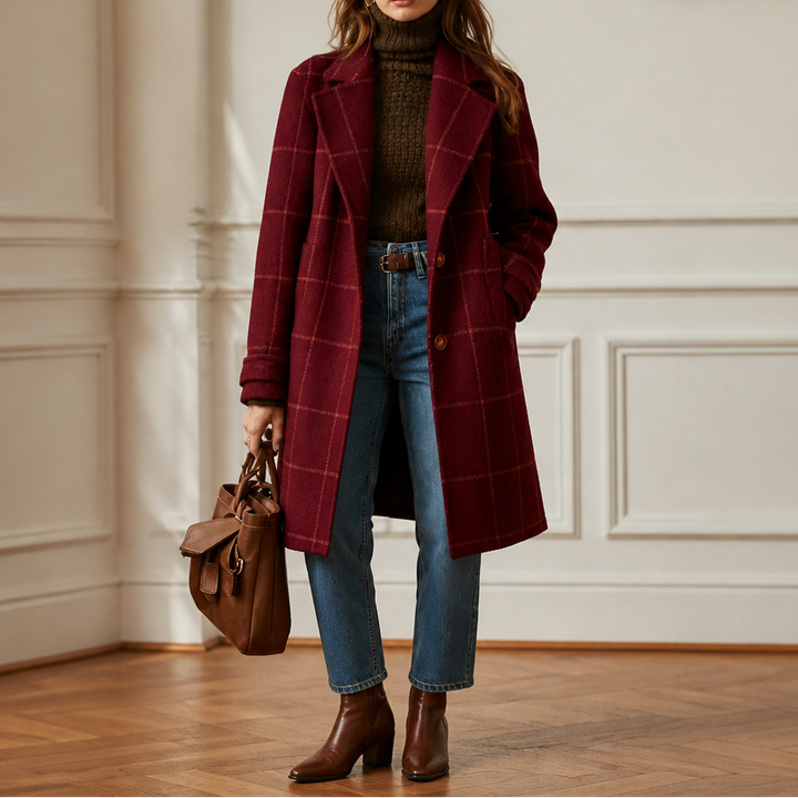 Delphine | Oversized Plaid Two-Button Wool-Look Coat - Image 3