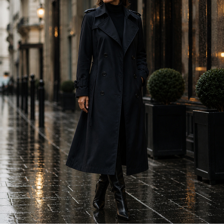 Marina | Double-Breasted Belted Long Trench Coat - Image 3