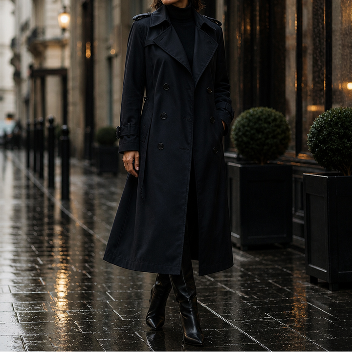 Marina | Double-Breasted Belted Long Trench Coat - Image 3